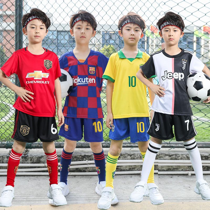Children's soccer suit short sleeve Summer Boys' new primary school training performance suit printed soccer suit