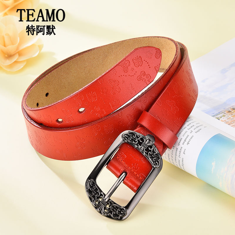 [TEAMO/特阿默] leather women's belt Korean version of the all-match cowhide social casual ladies pants belt