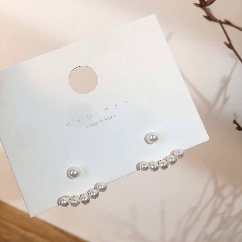 Pearl Stud Earring clip female one character back hanging earring Japan Korea simple temperament personalized net red ear without hole Earrings