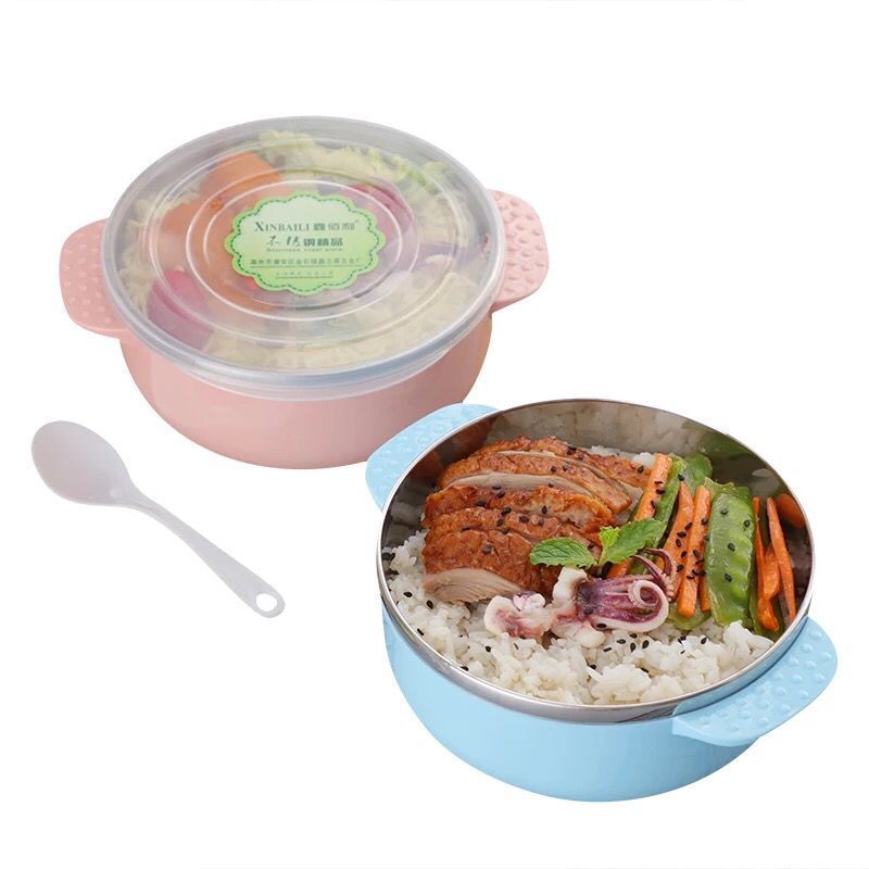 Dormitory students female instant noodles bowl with cover large chopsticks set stainless steel instant noodles bowl adult lunch box fast food cup