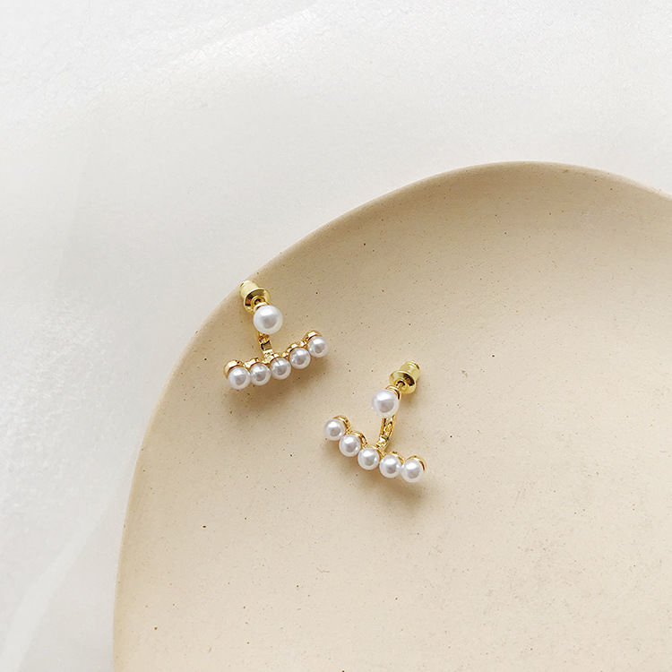 Pearl Stud Earring clip female one character back hanging earring Japan Korea simple temperament personalized net red ear without hole Earrings