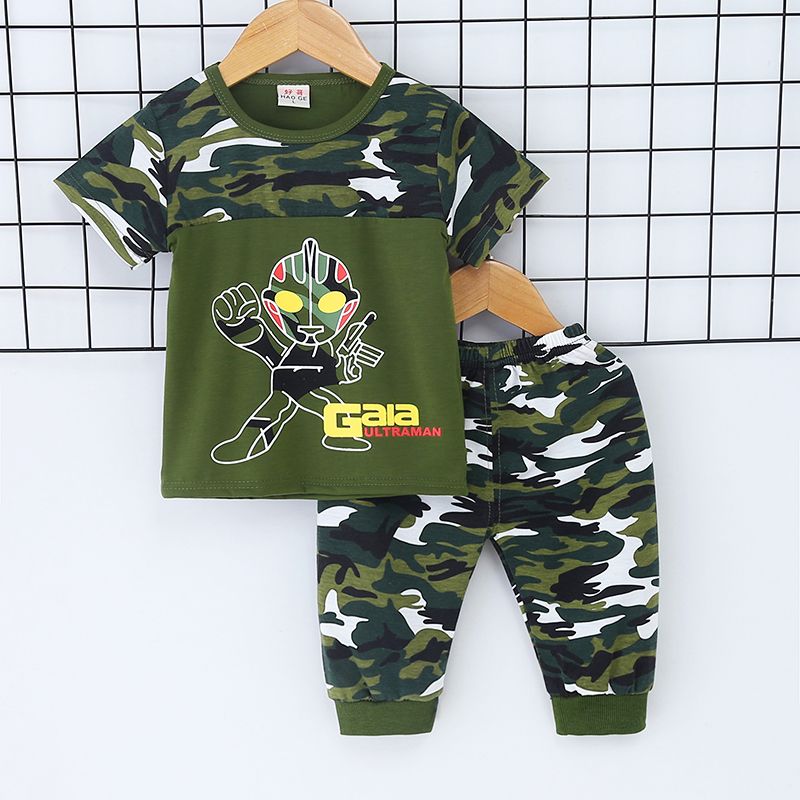 Children's summer camouflage suit 2020 new children's boys and girls summer short sleeve two piece camouflage suit fashion