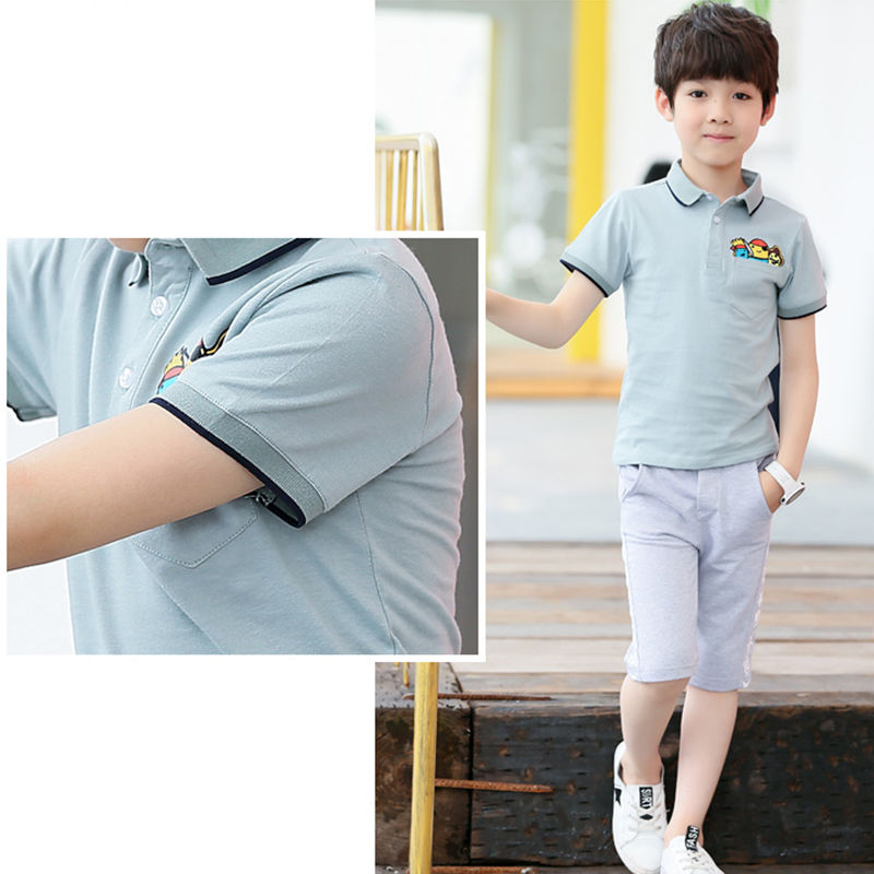 Summer Boys' pure cotton polo shirt medium size boys' Lapel T-shirt children's Casual Short Sleeve Top New Fashion boys' wear