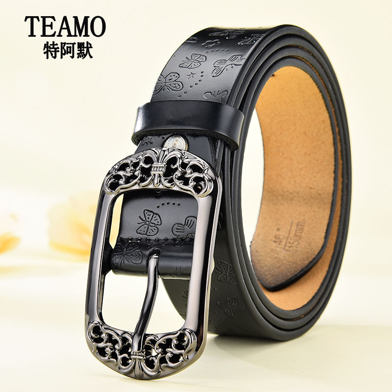 [TEAMO/特阿默] leather women's belt Korean version of the all-match cowhide social casual ladies pants belt