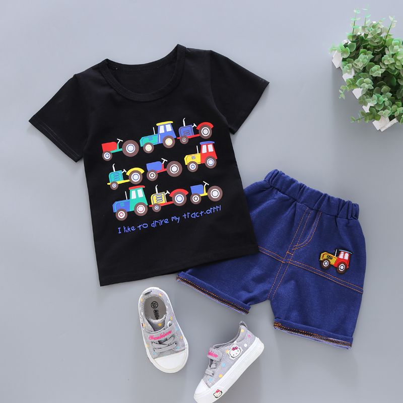 2020 new boys' summer clothes baby shirt short sleeve set 2-piece 1-3-7-year-old summer clothes fashion