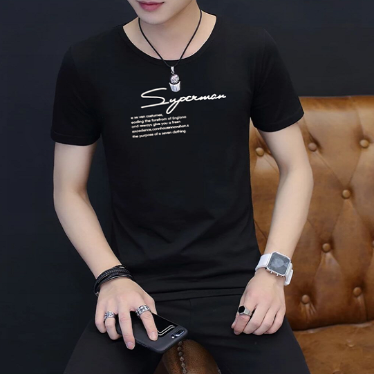 大码青少年学生夏季短袖t恤男人纯色短T青年韩版修身男士半袖t恤