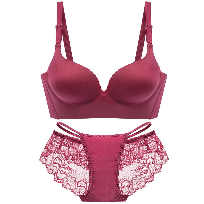 Ai Shuke two-piece glossy bra feminine seamless push-up bra collection pair of breasts push-up underwear set