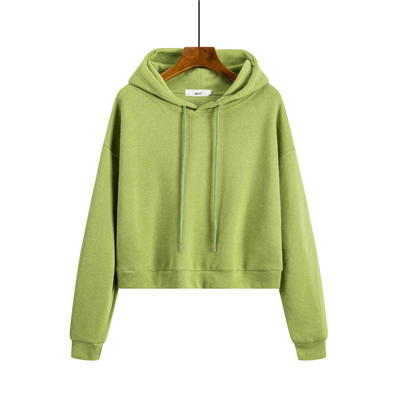 New women's autumn short Hooded Sweater thin fashion Korean high waist Pullover long sleeve top