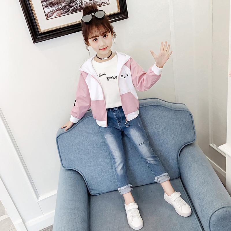 Girls coat 2021 new spring and autumn clothes Korean version of children's clothing color matching long-sleeved zipper jacket tops children's coat fashion