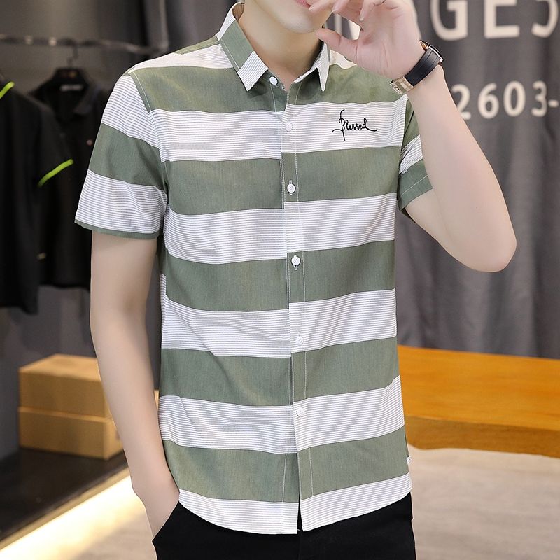 New Arrival Plaid Shirt Men's Short-sleeved Summer Korean Trendy Shirt Casual Men's Decoration Body Clothes Inch Shirt