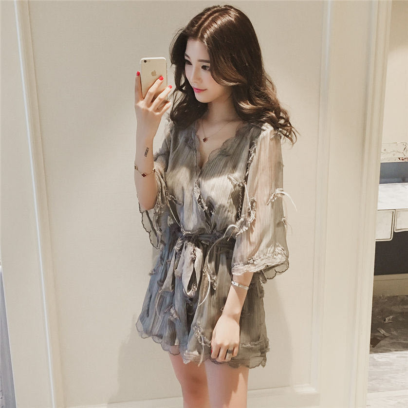 Spring and summer 2020 new small fresh one-piece clothes women's Chiffon large women's clothes show thin high waist jumpers wide leg shorts