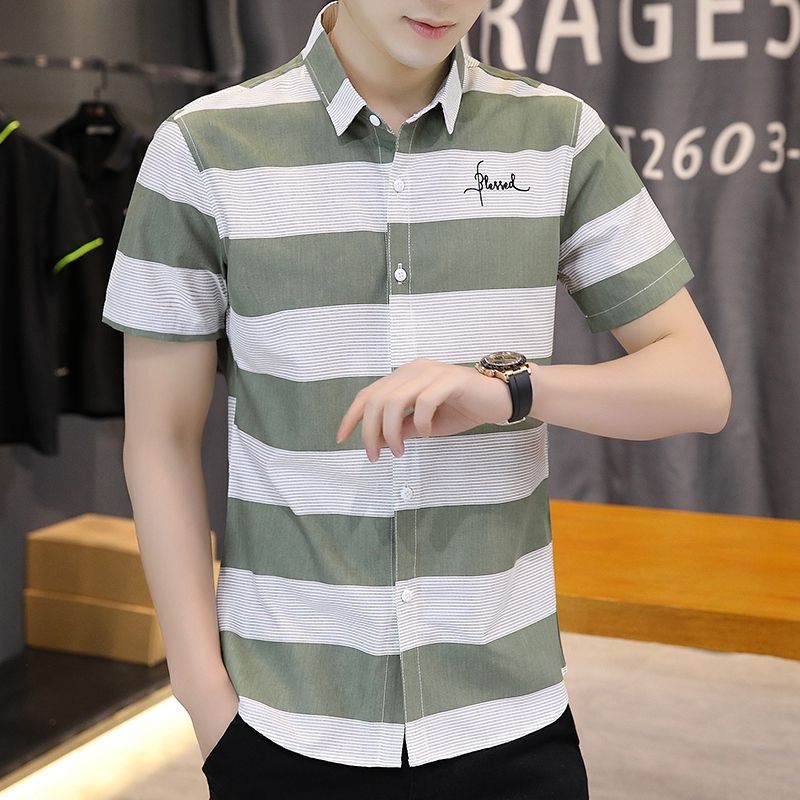 New Arrival Plaid Shirt Men's Short-sleeved Summer Korean Trendy Shirt Casual Men's Decoration Body Clothes Inch Shirt
