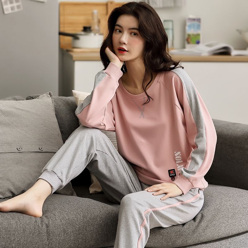 100% double-sided pure cotton pajamas women's spring and autumn long-sleeved home clothes cotton autumn and summer sports can be worn outside suit