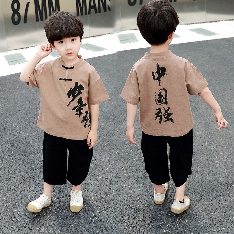 男童夏装短袖套装儿童2023新款夏季宝宝棉麻中国风汉服唐装两件套