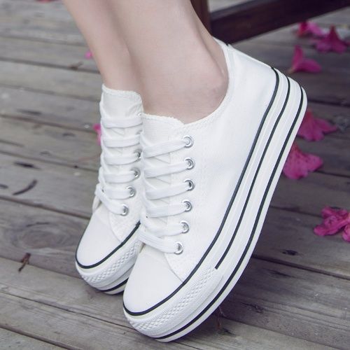Spring and summer white sneakers women's Korean version of thick soled canvas shoes low top sports casual lace up increases the trend of single shoes