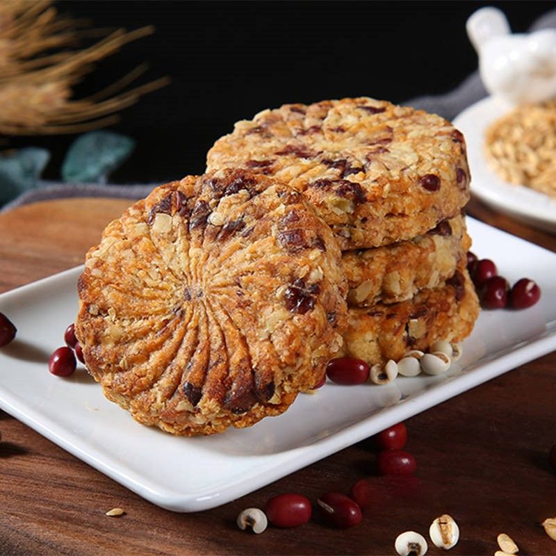 红豆薏米饼干燕麦代餐压缩粗粮热量脂肪学生早餐整箱零食低0食品