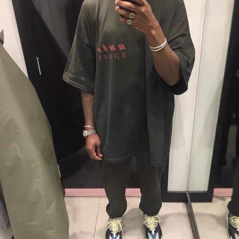 yeezy season 5 椰子侃爷同款落肩oversize宽松圆领短袖t恤男女潮