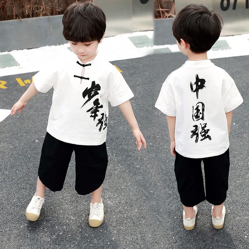 男童夏装短袖套装儿童2023新款夏季宝宝棉麻中国风汉服唐装两件套