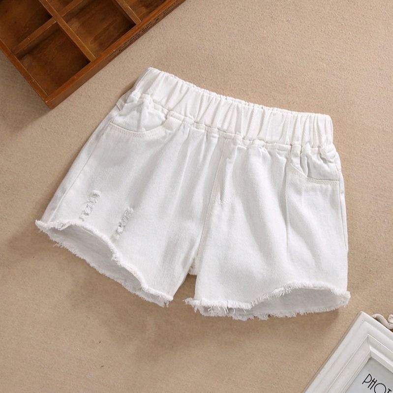 Girls' denim shorts summer middle and large boys' thin and versatile, little girls' fashion wear children's perforated hot pants