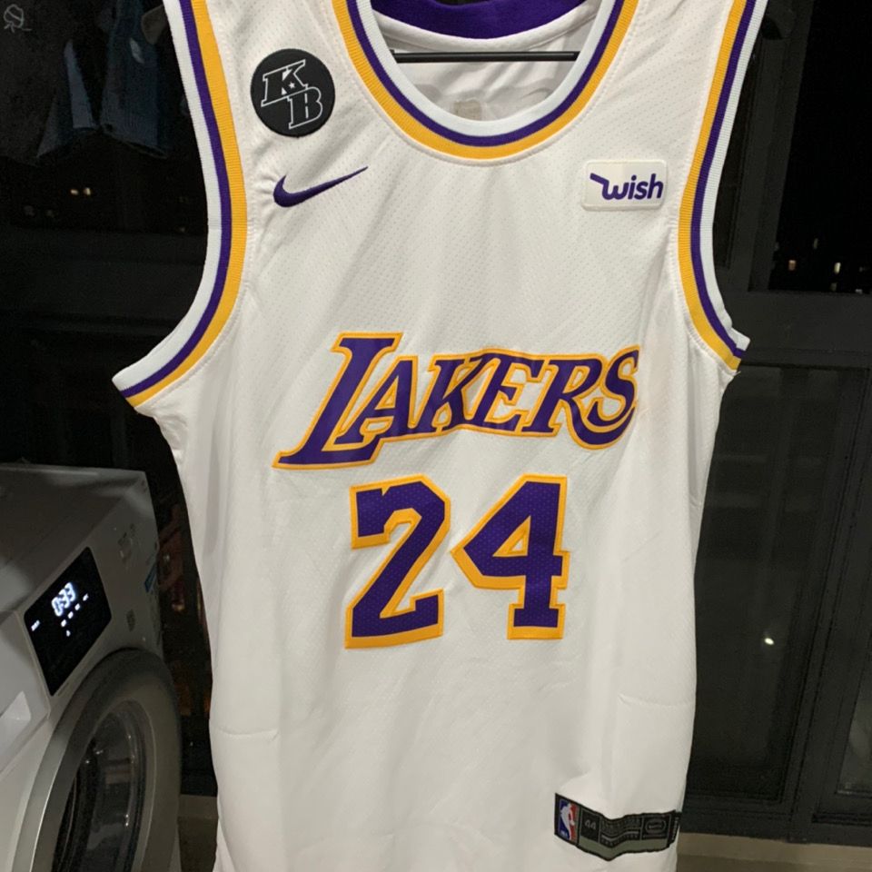 湖人24号科比纪念版kb绣标复古白圆领刺绣球衣lakers bryant球服