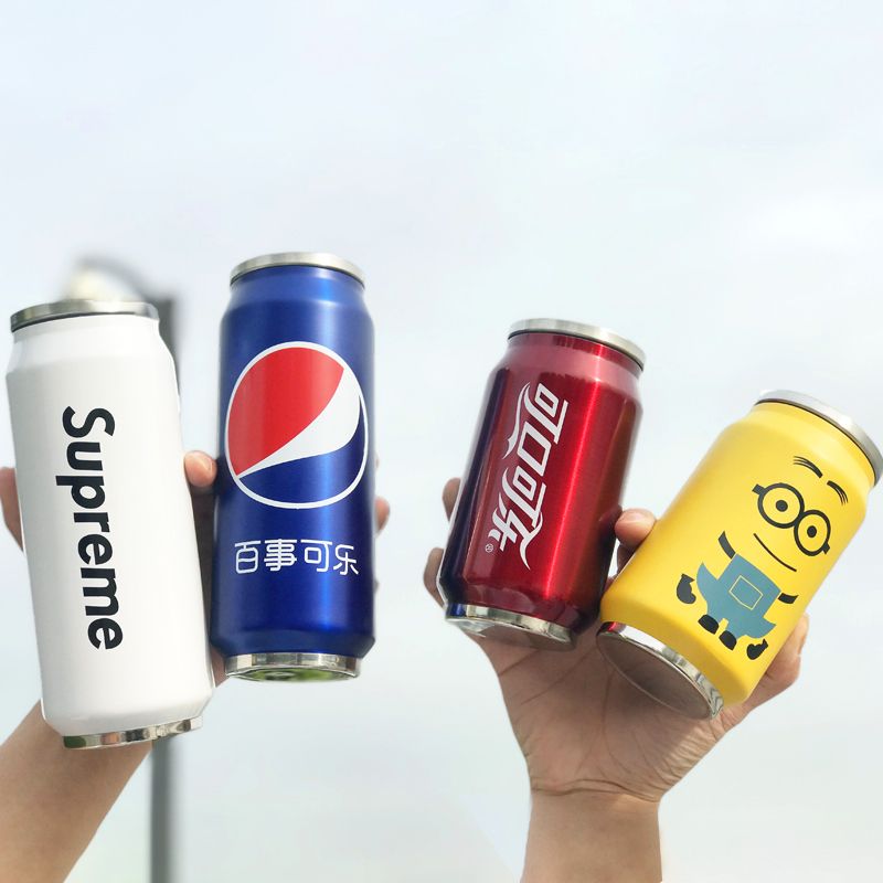 Creative water cup, pop can, thermos cup, male and female students straw cup, personality trend, 304 stainless steel coke bottle