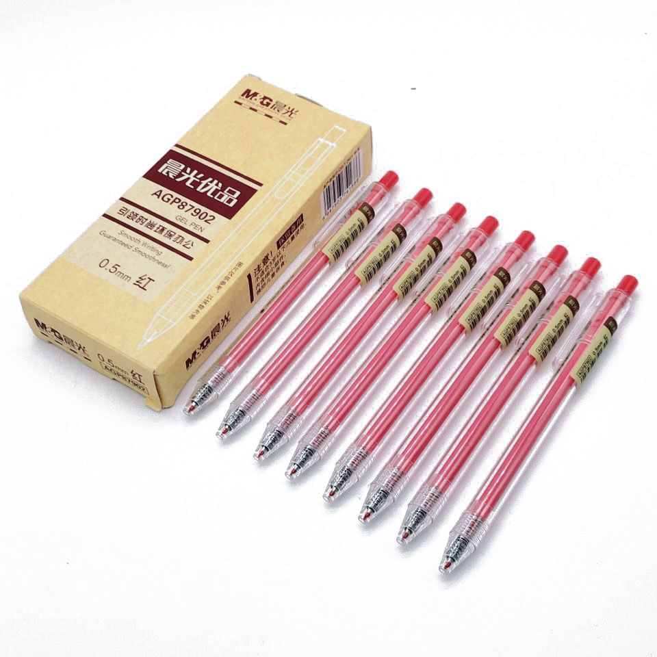 晨光优品按动中性笔05红笔子弹头按压笔学习用品教师用办公87902