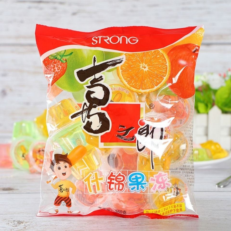 喜之郎袋装果冻360g乳酸/什锦果冻小孩大人休闲零食 旅游探亲首选