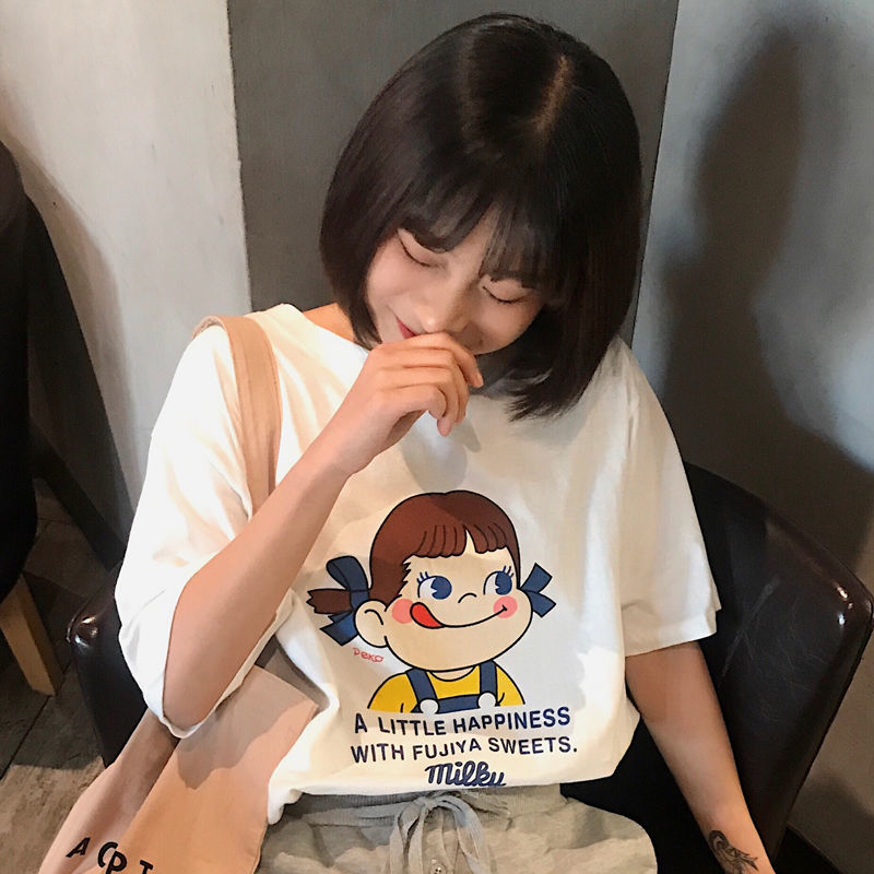 Summer new funny cartoon No.2 printing short sleeve Korean women's loose and versatile student Harajuku T-shirt