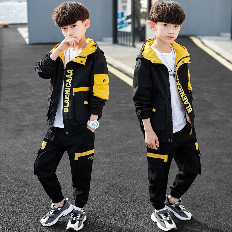 6 children's wear, boys' spring wear, sports suit, new medium and large children's long sleeve coat, 9 boys' Autumn 13-year-old fashion 15