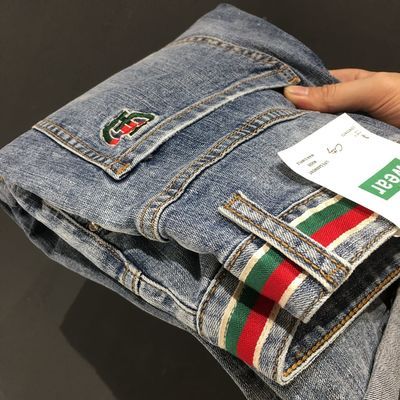 2023夏季新款牛仔裤男士潮牌欧洲站修身弹力小脚裤韩版长裤子男装