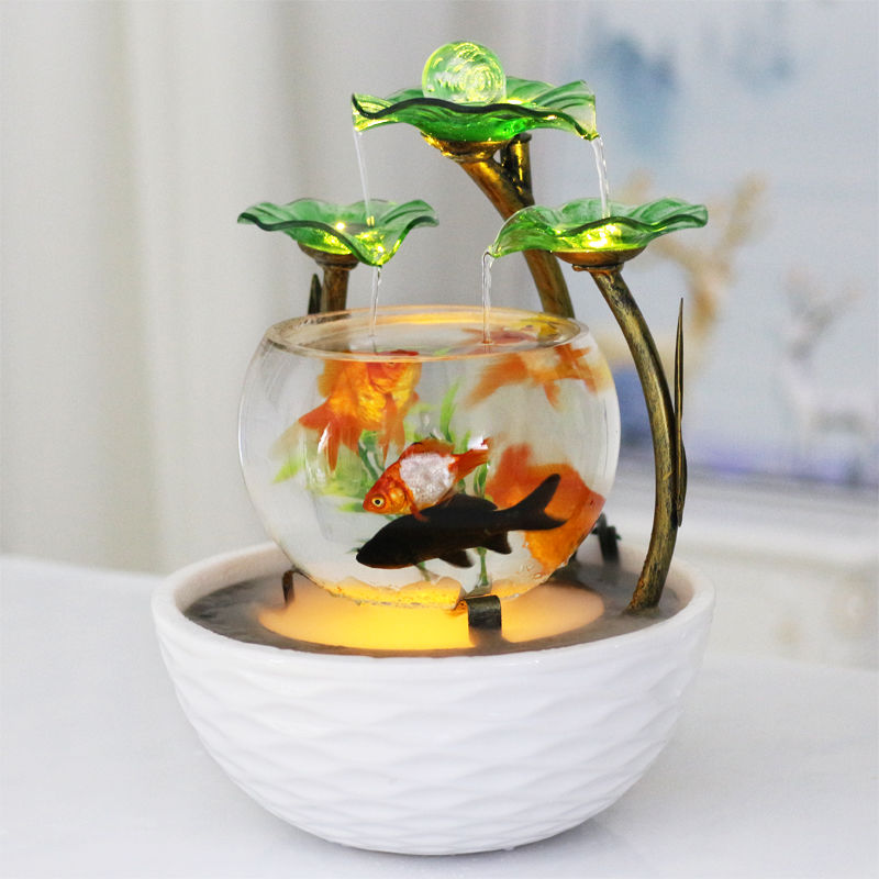 家居小型客厅鱼缸流水电视柜摆件陶瓷喷泉桌面加湿器创意生日礼物