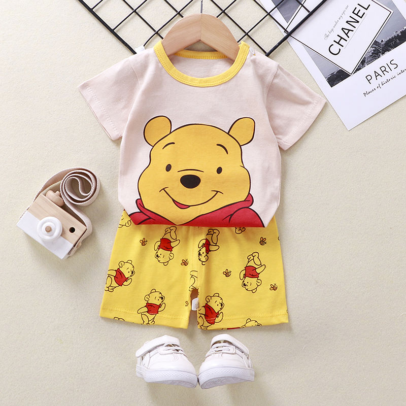 Children's cotton short sleeve suit boys and girls summer two piece baby new summer clothes 1-3-5 years old