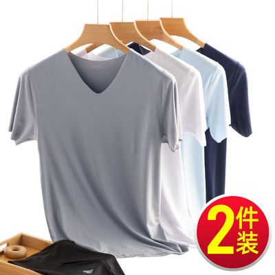 155412/男士短袖t恤男冰丝2022新款上衣白色打底衫白t半袖纯色体恤衫夏季