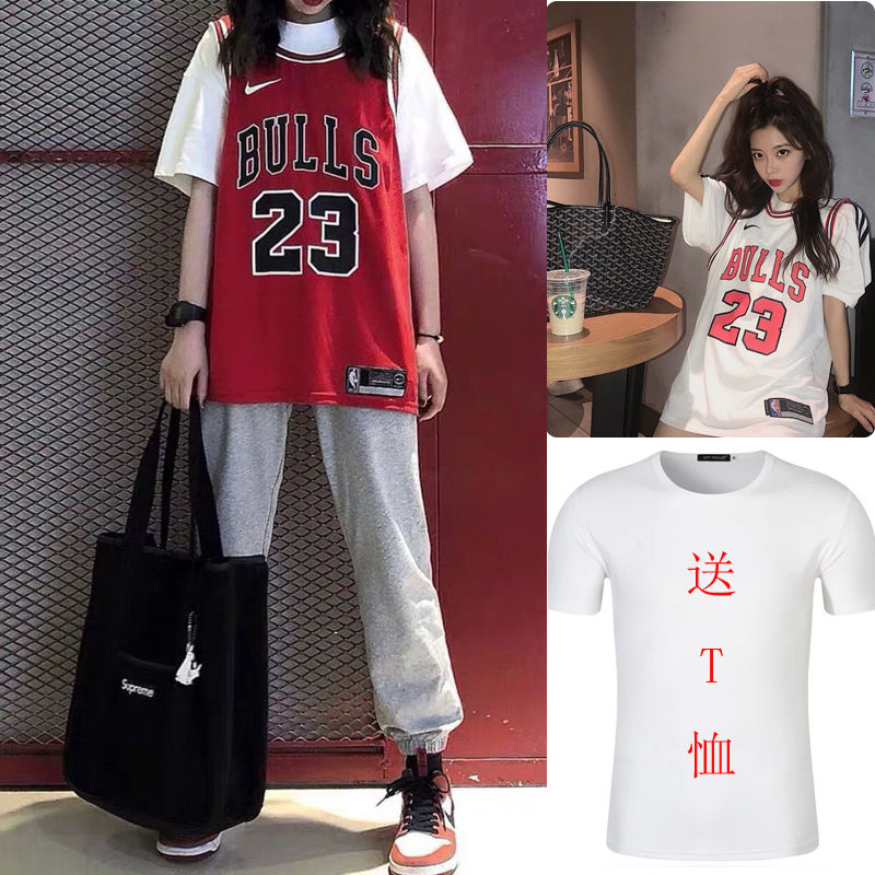 Basketball vest women's No.23 Jordan bulls sports jersey customized loose BF style two piece suit for men