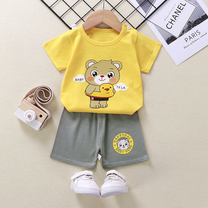 Children's cotton short sleeve suit boys and girls summer two piece baby new summer clothes 1-3-5 years old
