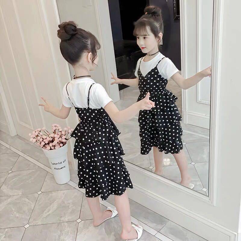 女童吊帶裙2022夏季新款女寶寶韓版波點連衣裙小孩洋氣公主裙套裝