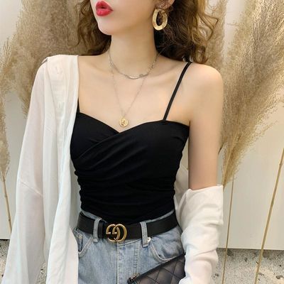 12015/吊带打底背心女夏美背外穿抹胸短款辣妹白色内搭性感心机上衣