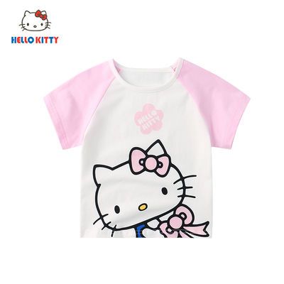 Hello Kitty童装女童夏季新品圆领短袖婴幼儿可爱大猫头短袖T恤