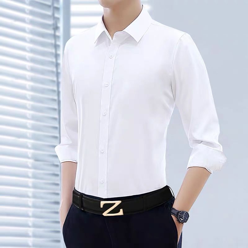 2023男裝新品春秋季男士修身長袖白色襯衫男生帥氣襯衣寸衫上衣服