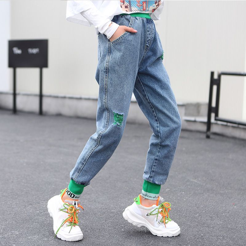 女童牛仔褲兒童哈倫老爹褲洋氣韓版時髦2020新款中大童寬鬆蘿蔔褲