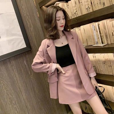 78993/2021春秋新款小香风西服套装裙女韩版洋气网红名媛气质短裙两件套