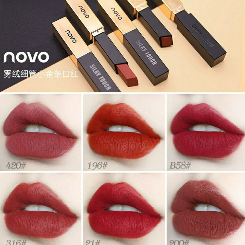 美妆爆款novo雾绒细小金条口红女学生款网红方管平价哑光唇膏