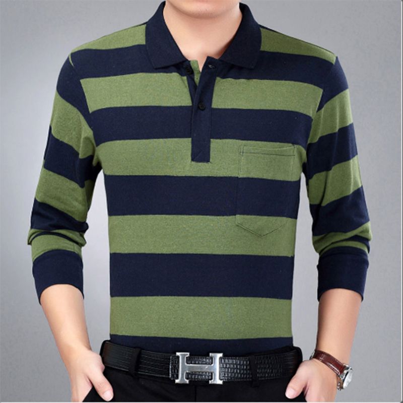 2022 spring and autumn new dad wear long-sleeved t-shirt men's high-quality cotton middle-aged and elderly casual loose top POLO shirt
