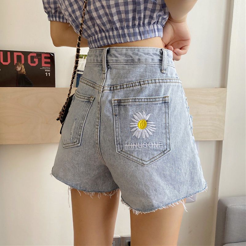 High waisted denim shorts women's summer 2020 summer new Korean loose student slim versatile Little Daisy wide leg pants