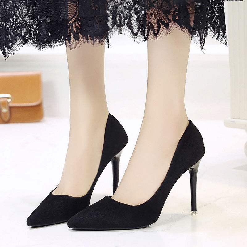 Soft surface high heels 2023 new suede all-match single shoes stiletto professional women's shoes commuting work shoes black matte