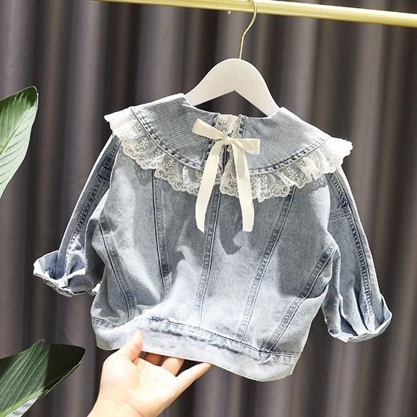 Girl's Denim coat spring and autumn 2020 new children's Korean spring dress girl baby loose lace top
