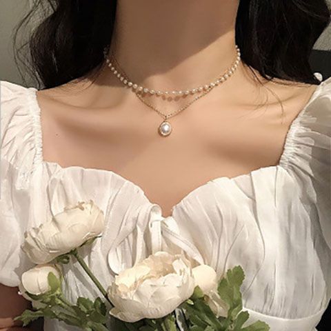 Super fairy pearl necklace women Choker Necklace temperament double pearl necklace high grade net red clavicle chain women sexy