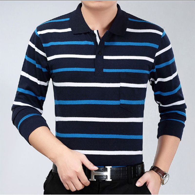 2022 spring and autumn new dad wear long-sleeved t-shirt men's high-quality cotton middle-aged and elderly casual loose top POLO shirt