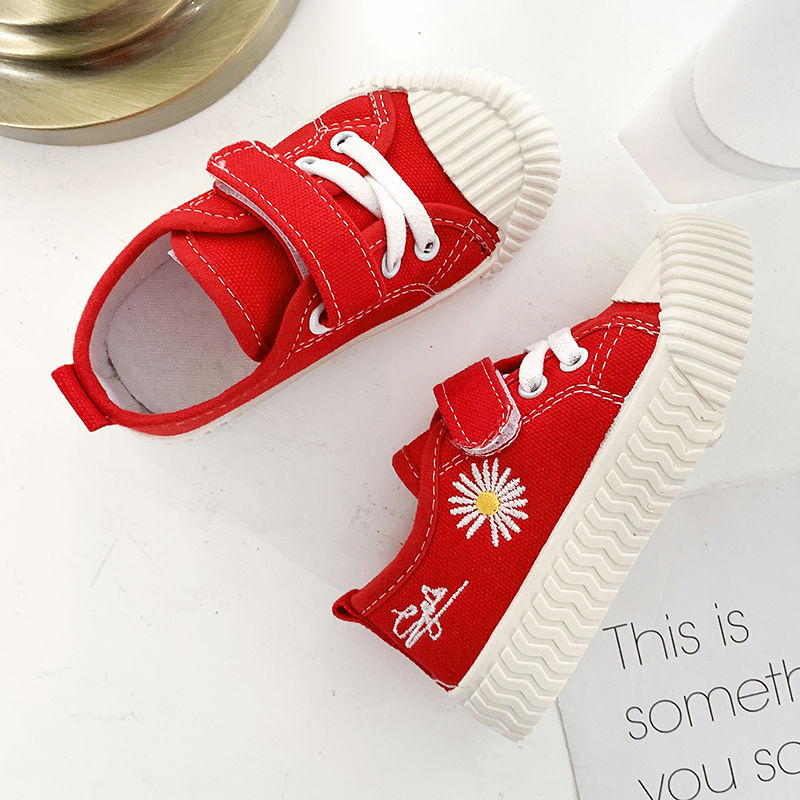 Solid soft sole spring and autumn low top children's canvas shoes boys and girls cloth shoes baby walking shoes small daisy children's shoes