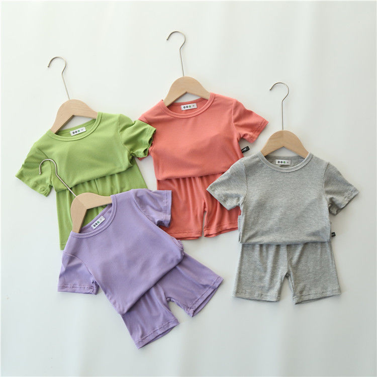 Modal Cotton Girls Thin Household Clothes Set Children Baby Pajamas Short Sleeve Boys Summer Air Conditioning Clothes